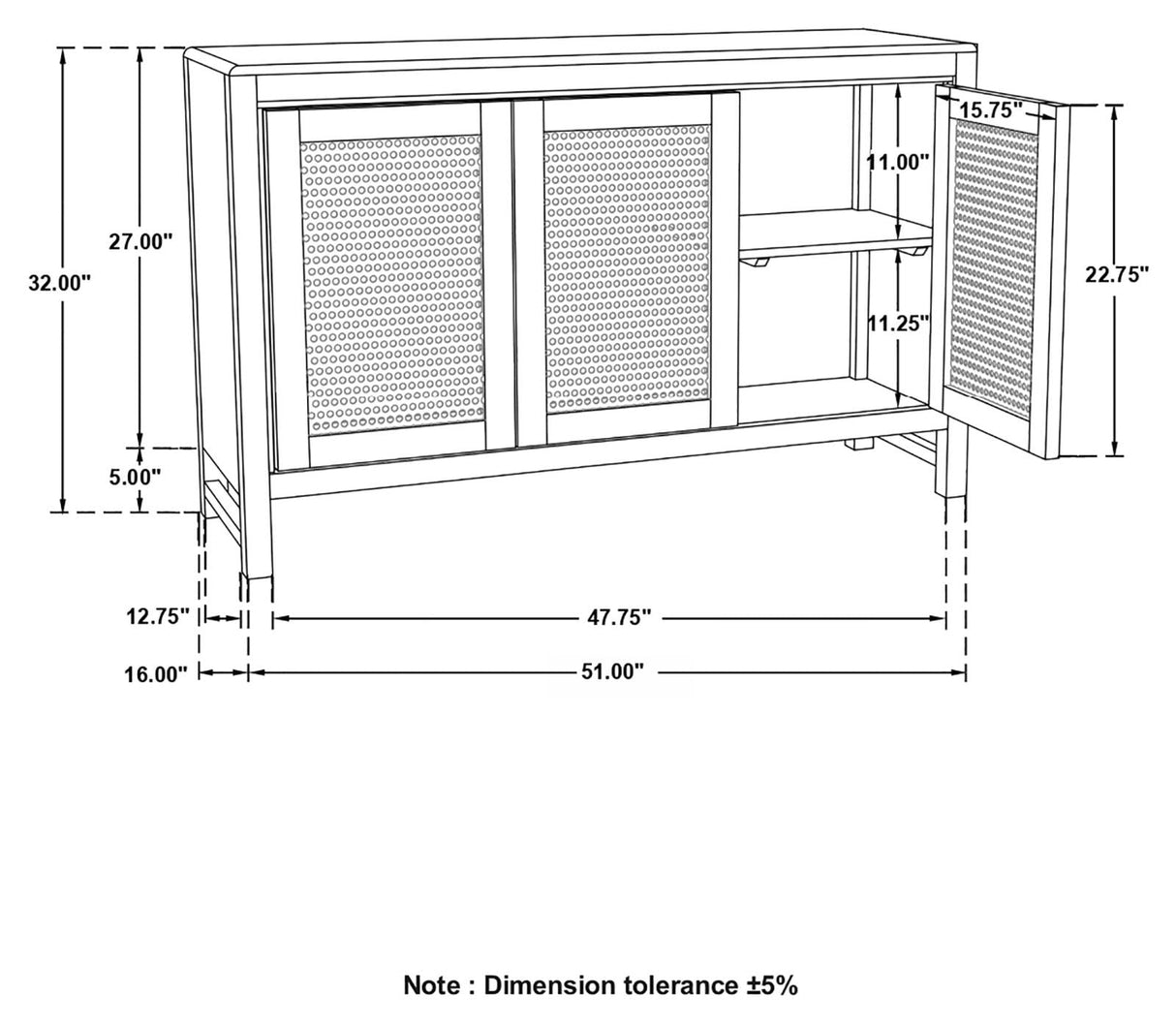 Amaryllis Natural Rectangular 3-Door Accent Cabinet