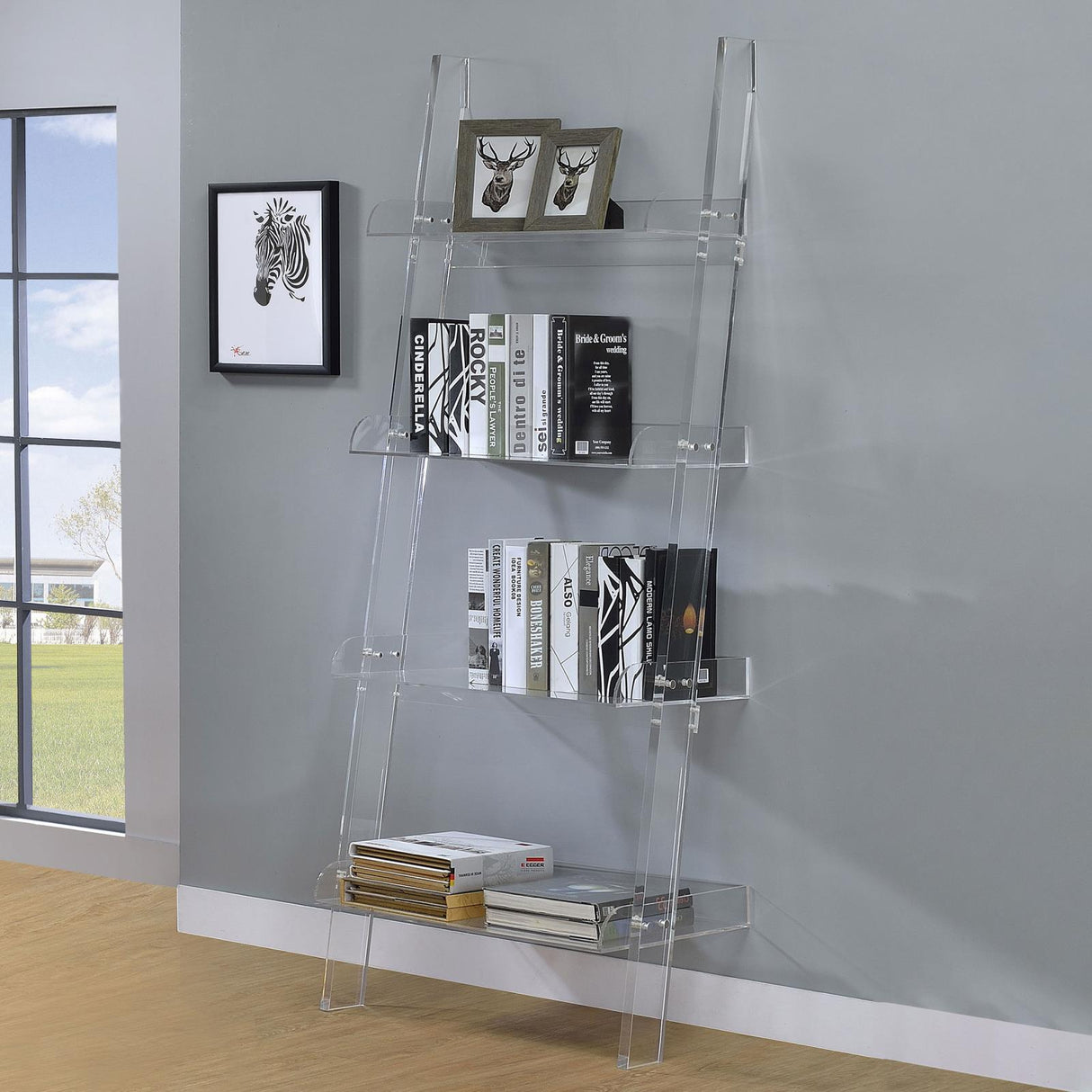 Amaturo Clear 4-Shelf Ladder Bookcase