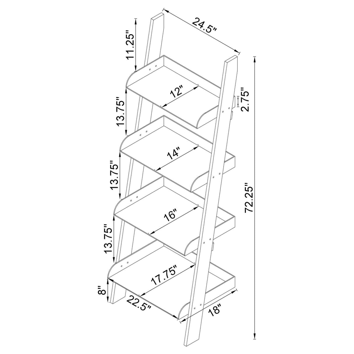 Amaturo Clear 4-Shelf Ladder Bookcase