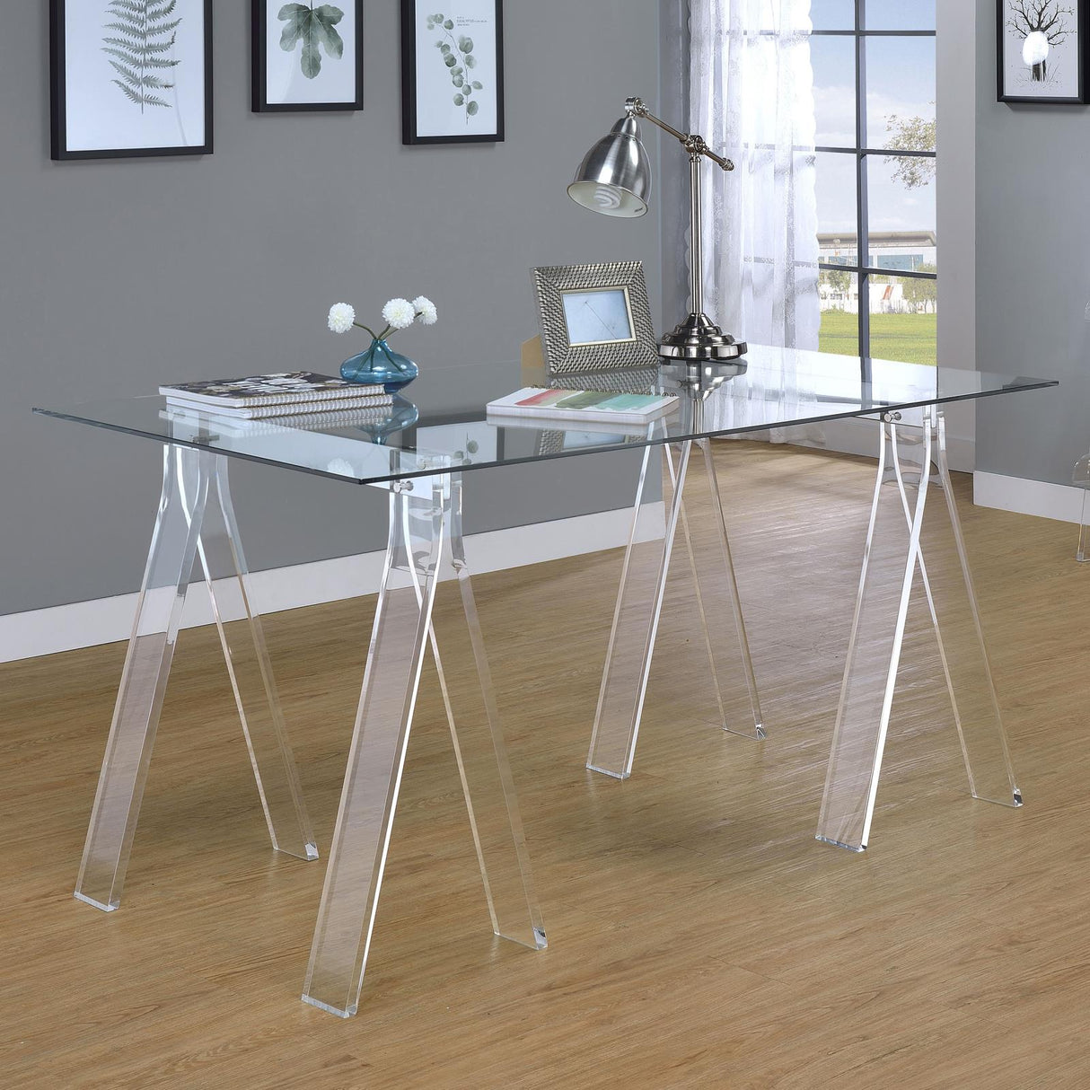 Amaturo Clear Writing Desk with Glass Top