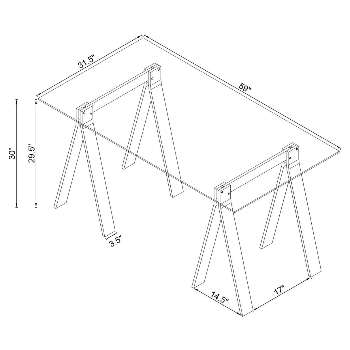 Amaturo Clear Writing Desk with Glass Top