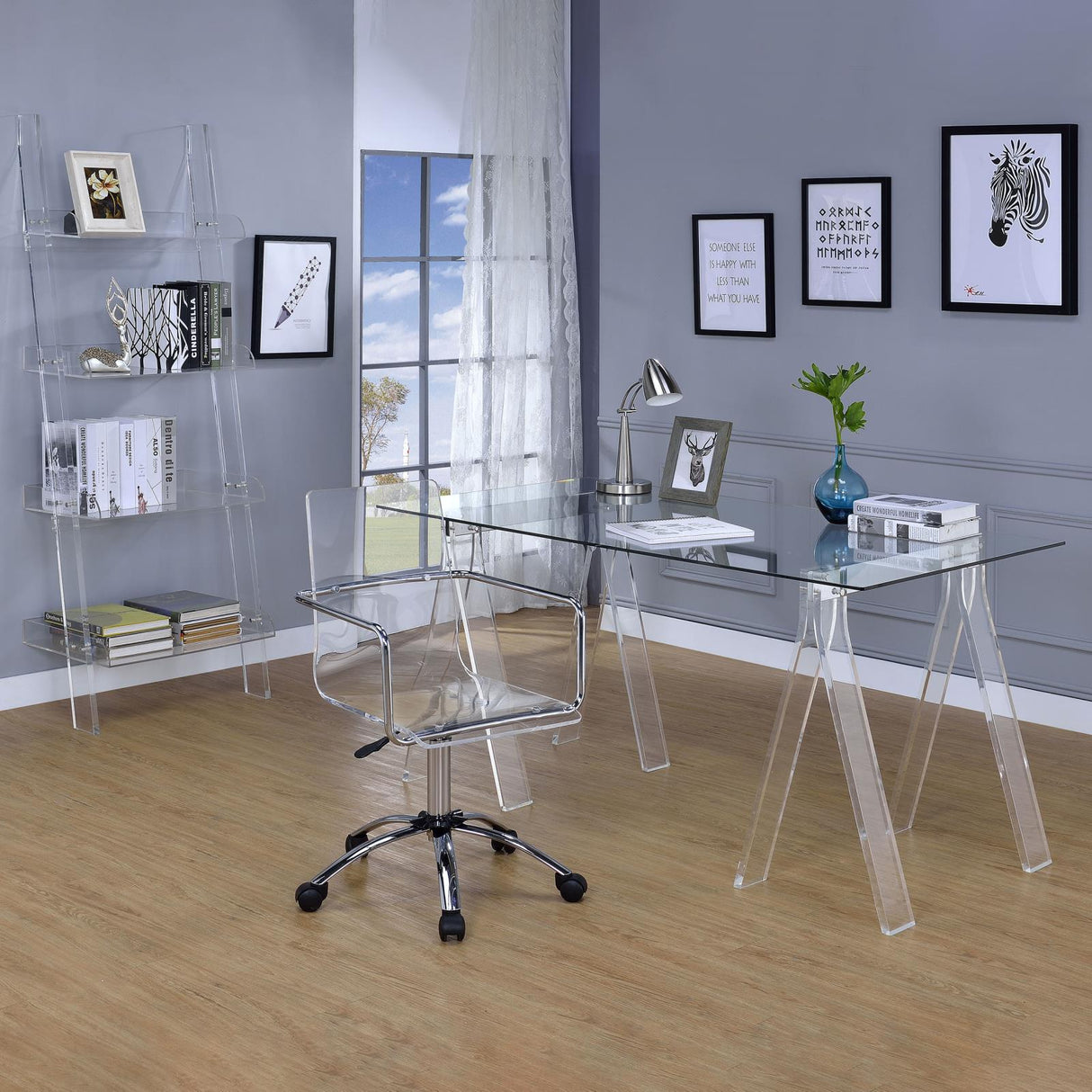 Amaturo Clear Writing Desk with Glass Top