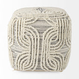 Amaya 16.0L x 16.0W x 16.0H Cream/Black/Gray Wool and Cotton Pouf by Mercana at Eve Furniture