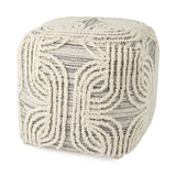 Amaya 16.0L x 16.0W x 16.0H Cream/Black/Gray Wool and Cotton Pouf by Mercana at Eve Furniture