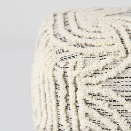 Amaya Cream/Black/Gray Wool and Cotton Pouf by Mercana at Eve Furniture