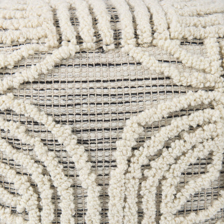 Amaya Cream/Black/Gray Wool and Cotton Pouf by Mercana at Eve Furniture