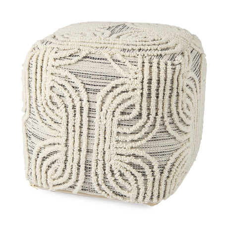 Amaya Cream/Black/Gray Wool and Cotton Pouf by Mercana at Eve Furniture