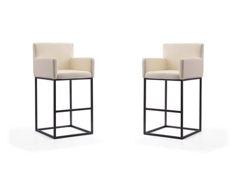 Ambassador Barstool in Cream and Black (set of 2) by Manhattan Comfort at Eve Furniture