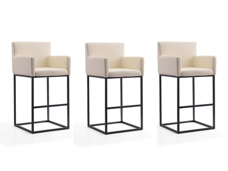 Ambassador Barstool in Cream and Black (set of 3) by Manhattan Comfort at Eve Furniture