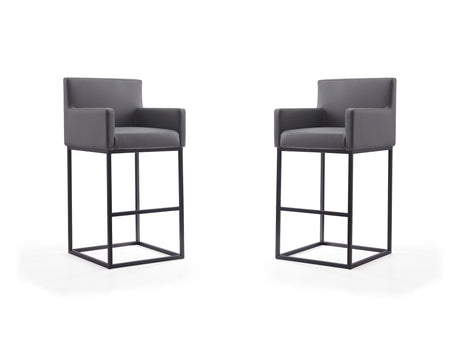 Ambassador Barstool in Grey and Black (set of 2) by Manhattan Comfort at Eve Furniture