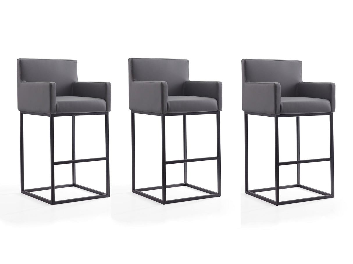 Ambassador Barstool in Grey and Black (set of 3) by Manhattan Comfort at Eve Furniture
