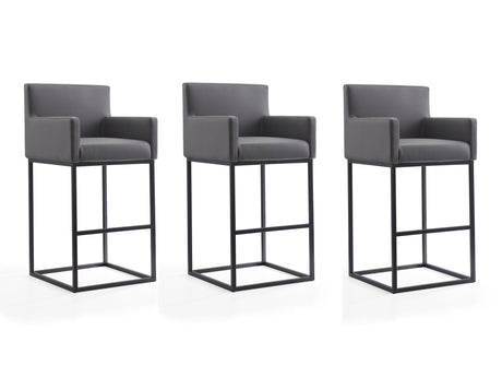 Ambassador Barstool in Grey and Black (set of 3) by Manhattan Comfort at Eve Furniture