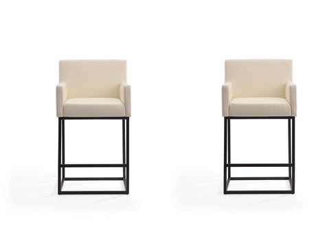 Ambassador Counter Stool in Cream and Black (set of 2) by Manhattan Comfort at Eve Furniture