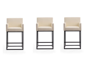 Ambassador Counter Stool in Cream and Black (set of 3) by Manhattan Comfort at Eve Furniture