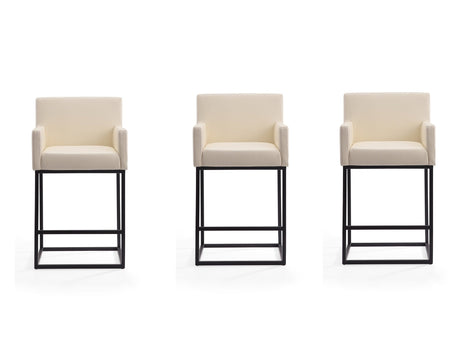 Ambassador Counter Stool in Cream and Black (set of 3) by Manhattan Comfort at Eve Furniture