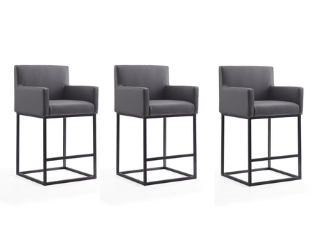 Ambassador Counter Stool in Grey and Black (set of 3) by Manhattan Comfort at Eve Furniture