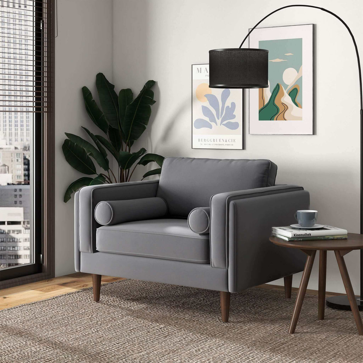 Amber Grey Velvet Lounge Chair by Ashcroft Furniture at Eve Furniture