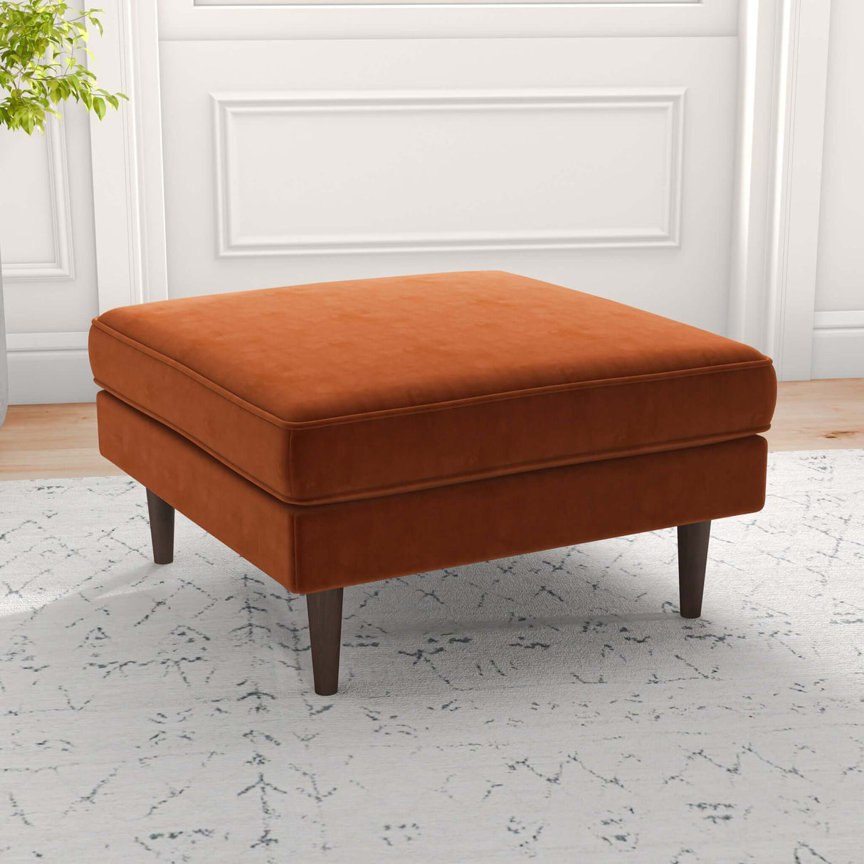 Amber Mid-Century Modern Square Upholstered Ottoman Teal Velvet