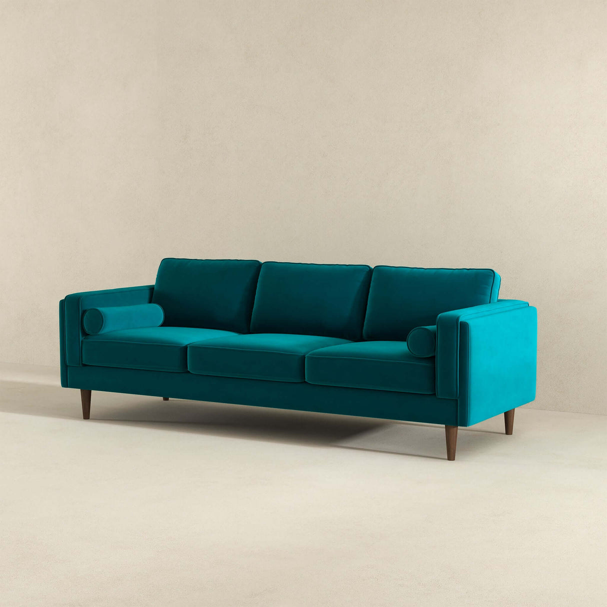 Amber Mid Century Modern Teal Luxury Modern Velvet Sofa