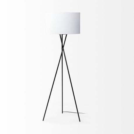 Ambrose 20.0L x 20.0W x 61.8H Black Metal W/White Fabric Shade Floor Lamp by Mercana at Eve Furniture