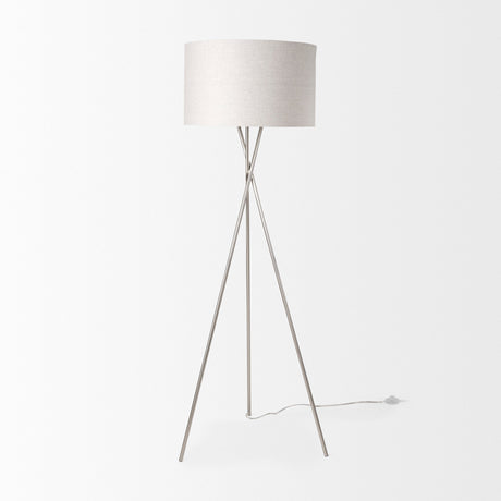 Ambrose 20.0L x 20.0W x 61.8H Silver Metal W/Beige Fabric Shade Floor Lamp by Mercana at Eve Furniture
