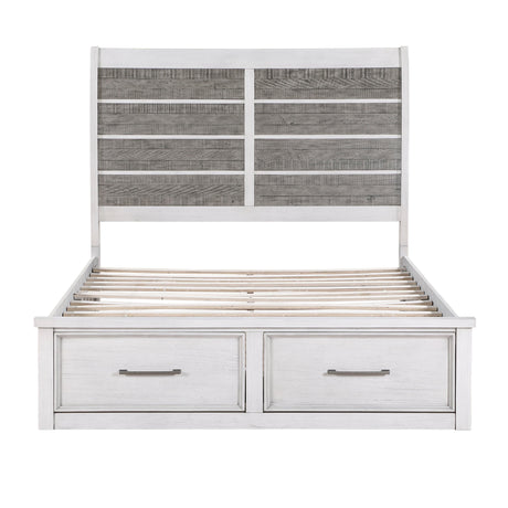 Ambrose Antique White/Gray Eastern King Platform Bed with Footboard Storage by Homelegance at Eve Furniture