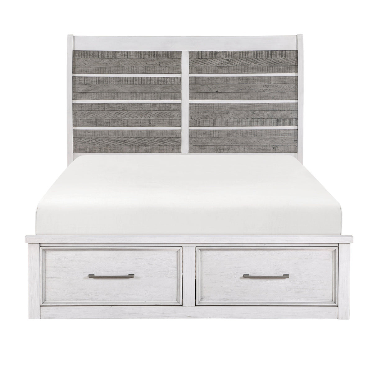 Ambrose Antique White/Gray Eastern King Platform Bed with Footboard Storage by Homelegance at Eve Furniture