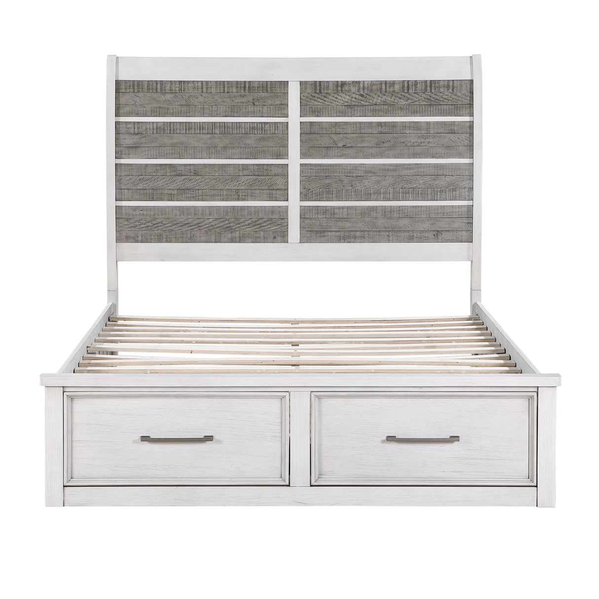 Ambrose Antique White/Gray Queen Platform Bed with Footboard Storage by Homelegance at Eve Furniture