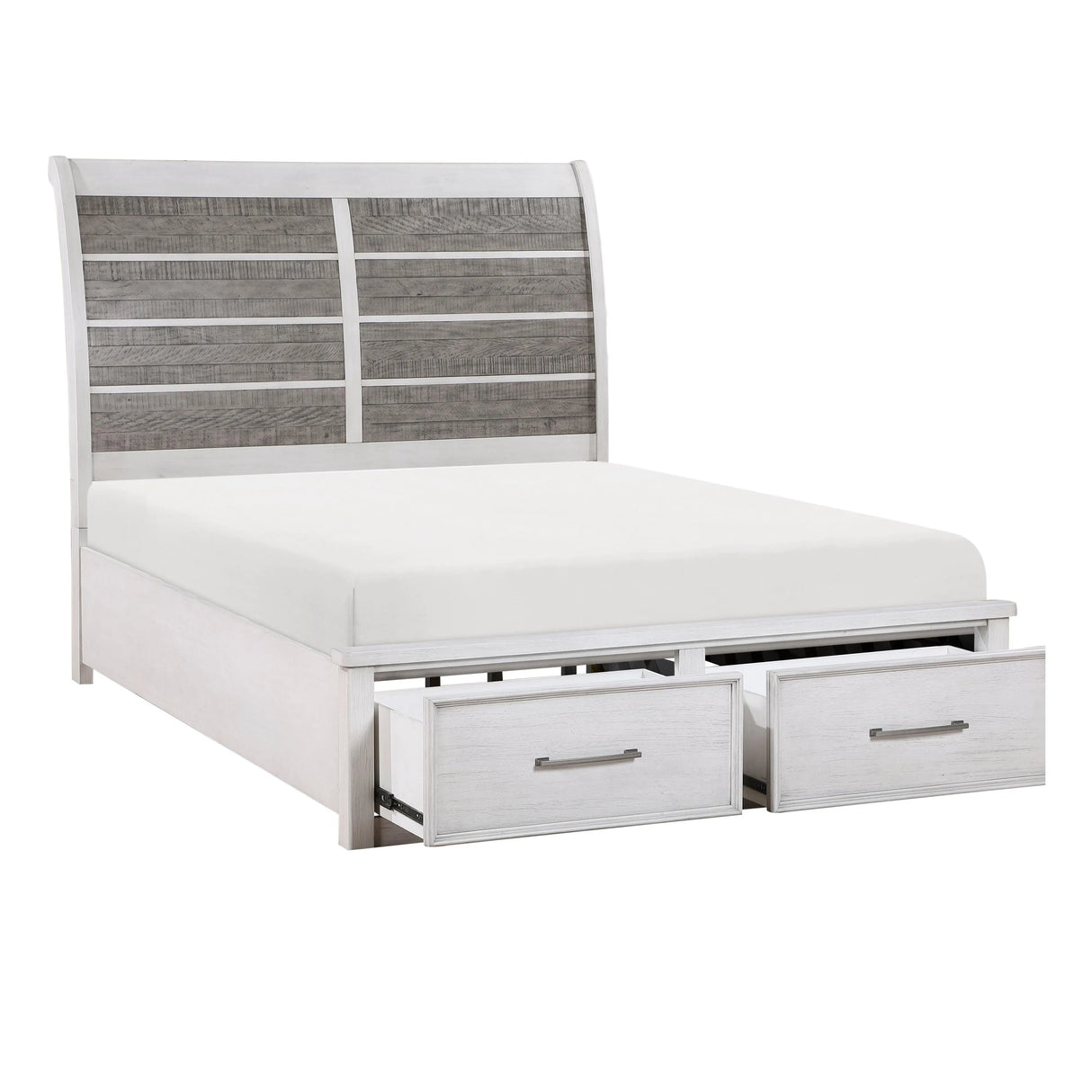 Ambrose Antique White/Gray Queen Platform Bed with Footboard Storage by Homelegance at Eve Furniture
