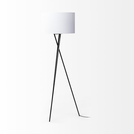Ambrose Black Metal W/White Fabric Shade Floor Lamp by Mercana at Eve Furniture