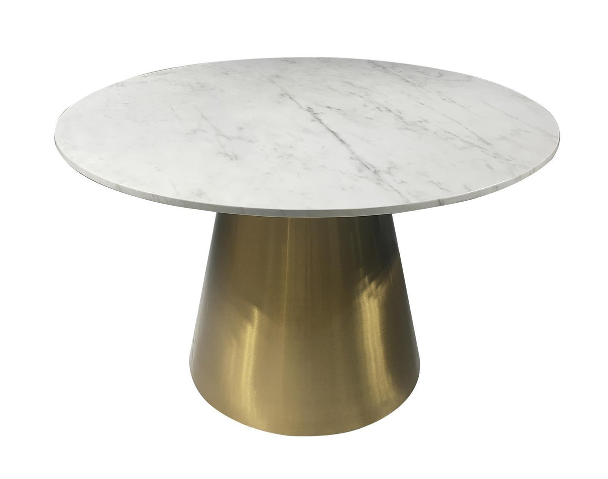 Ambrose White and Gold Round Dining Table Genuine Marble with Stainless Steel by Coaster at Eve Furniture