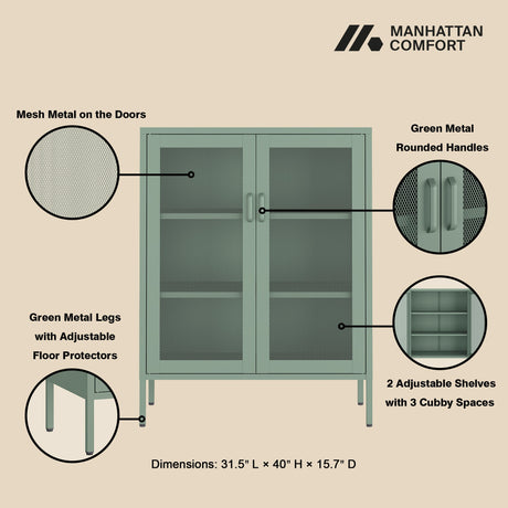 Amelia 31.5" Accent Cabinet in Green by Manhattan Comfort at Eve Furniture
