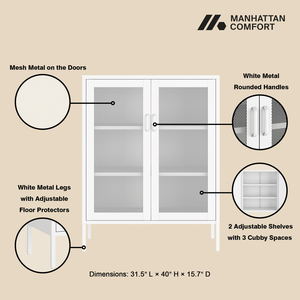 Amelia 31.5" Accent Cabinet in White by Manhattan Comfort at Eve Furniture