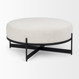 Amelia 35.8L x 35.8W x 17.5H Cream Boucle W/Black Metal Upholstered Ottoman by Mercana at Eve Furniture