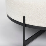 Amelia 35.8L x 35.8W x 17.5H Cream Boucle W/Black Metal Upholstered Ottoman by Mercana at Eve Furniture