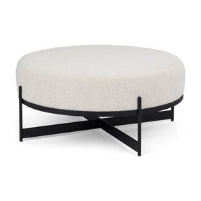Amelia 35.8L x 35.8W x 17.5H Cream Boucle W/Black Metal Upholstered Ottoman by Mercana at Eve Furniture