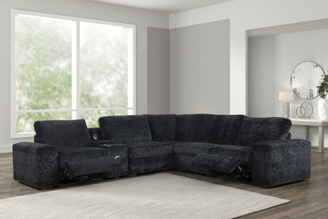 Amelia Black Power Reclining Sectional (w/ Bluetooth Speakers) by Happy Homes at Eve Furniture