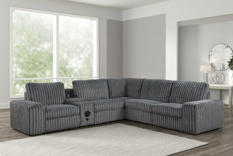 Amelia Charcoal Power Reclining Sectional (w/ Bluetooth Speakers) by Happy Homes at Eve Furniture