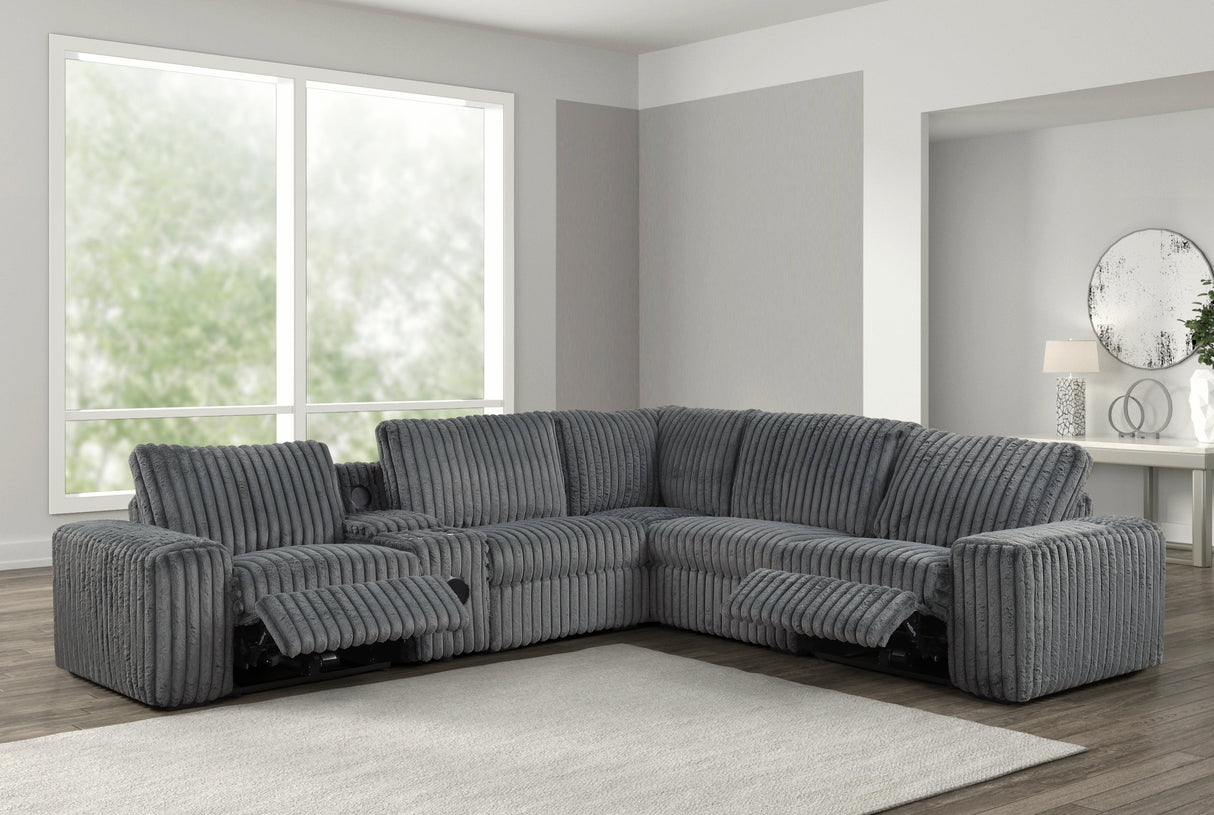 Amelia Charcoal Power Reclining Sectional (w/ Bluetooth Speakers) by Happy Homes at Eve Furniture