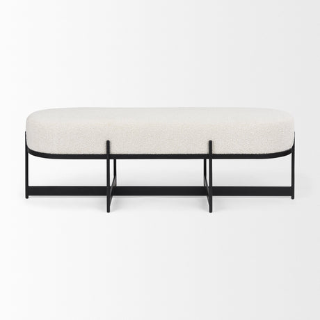 Amelia Cream Boucle W/Black Metal Upholstered Bench by Mercana at Eve Furniture