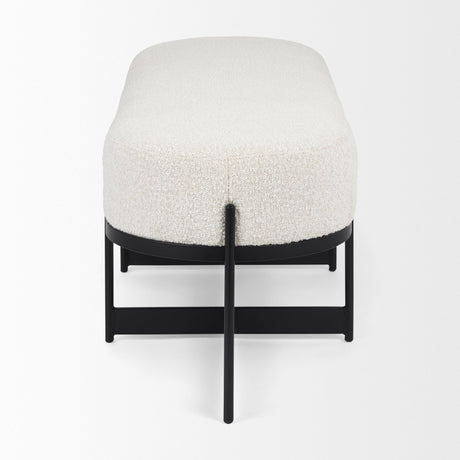 Amelia Cream Boucle W/Black Metal Upholstered Bench by Mercana at Eve Furniture