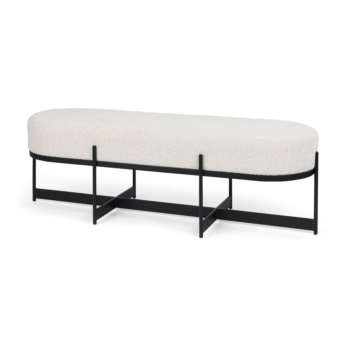 Amelia Cream Boucle W/Black Metal Upholstered Bench by Mercana at Eve Furniture