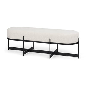 Amelia Cream Boucle W/Black Metal Upholstered Bench by Mercana at Eve Furniture
