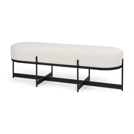 Amelia Cream Boucle W/Black Metal Upholstered Bench by Mercana at Eve Furniture