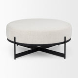 Amelia Cream Boucle W/Black Metal Upholstered Ottoman by Mercana at Eve Furniture