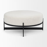 Amelia Cream Boucle W/Black Metal Upholstered Ottoman by Mercana at Eve Furniture