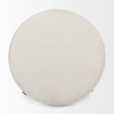 Amelia Cream Boucle W/Black Metal Upholstered Ottoman by Mercana at Eve Furniture