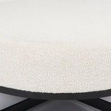 Amelia Cream Boucle W/Black Metal Upholstered Ottoman by Mercana at Eve Furniture