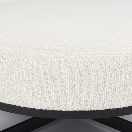 Amelia Cream Boucle W/Black Metal Upholstered Ottoman by Mercana at Eve Furniture