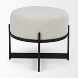 Amelia Cream Boucle W/Black Metal Upholstered Pouf by Mercana at Eve Furniture